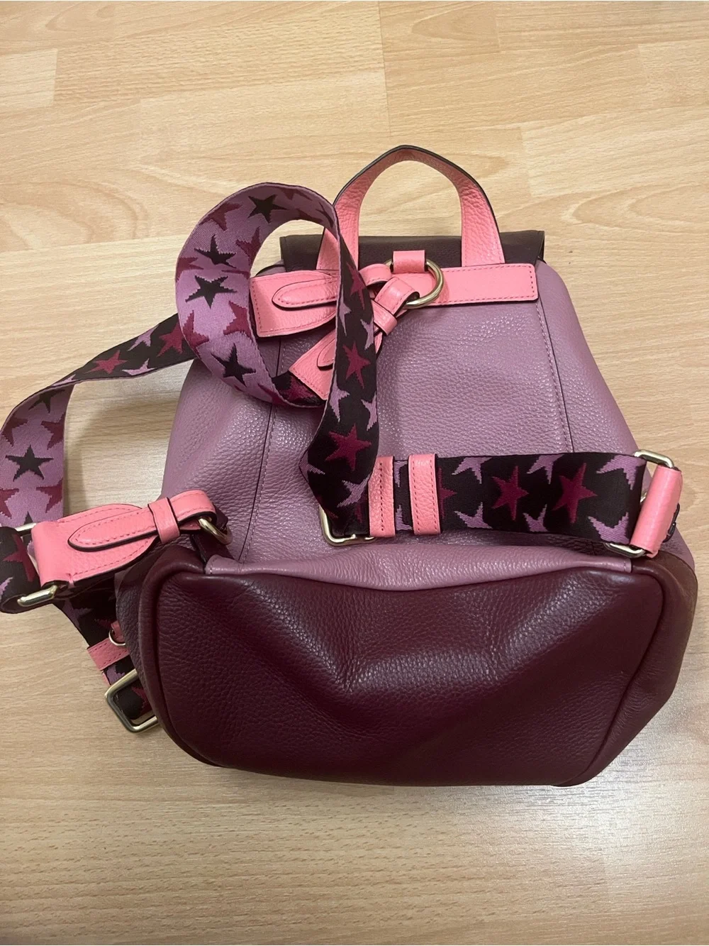 COACH Pink Leather Colorblock Backpack with Logo Pocket